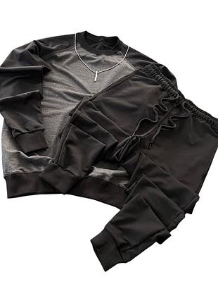 Мужской спортивный костюм темно серый всесезонные свитшот и штаны xs-xxl украинского производства бренда kuznecoff xxl