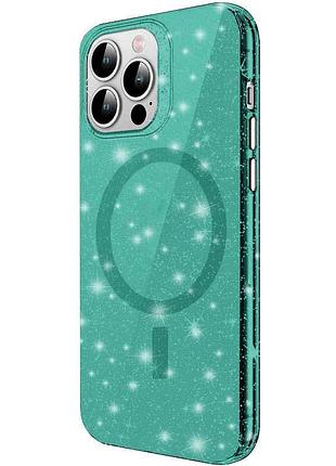 Силіконовий чохол radiance підтримка magsafe для apple iphone 14 pro прозорий з блискітками green