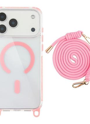 Панель-накладка tpu+pc lanyardcase magsafe для apple iphone 17 pro max с удобным регулируемым шнурком pink