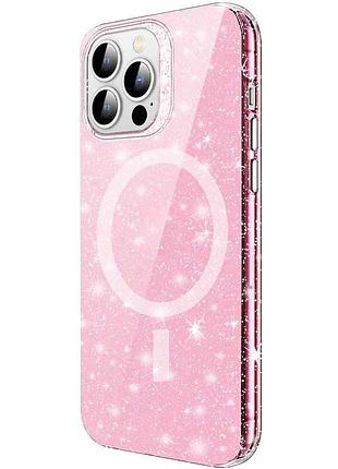 Силіконовий чохол radiance підтримка magsafe для apple iphone 12 pro max прозорий з блискітками pink