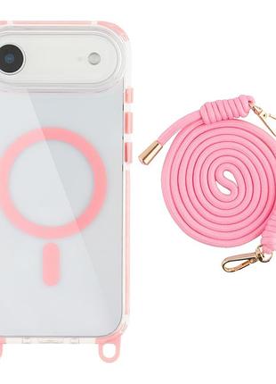 Панель-накладка tpu+pc lanyardcase magsafe для apple iphone 17 air с удобным регулируемым шнурком pink