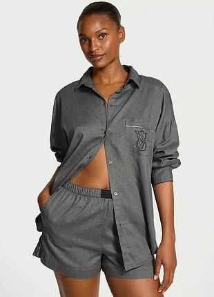 Женская пижама (рубашка + шорты) victoria's secret (3212978735214) modal-cotton long-sleeve short pajama xs серая