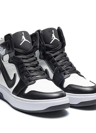 Ботинки зимние nike / jordan из натуральной кожи и набивной шерсти белый,черный