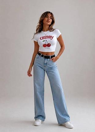 Женская укороченная футболка с принтом cherry из кулира (різнокольоровий, 42) 44