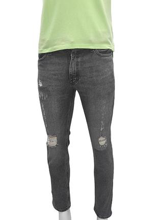 Чоловічі джинси levi's 511 slim, рвані з потертостями та латкою на коліні, сірий, розмір 32х30
