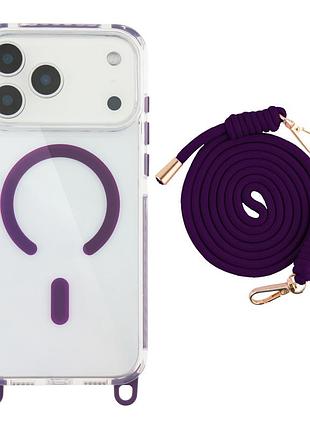 Панель-накладка tpu+pc lanyardcase magsafe для apple iphone 17 pro с удобным регулируемым шнурком dark purle