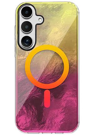 Яскравий чохол shiny mountain (блискуча гора) для samsung galaxy s25 з технологією magfit yellow / pink