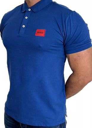 Чоловіча футболка поло hugo boss slim fit синього кольору, розмір s