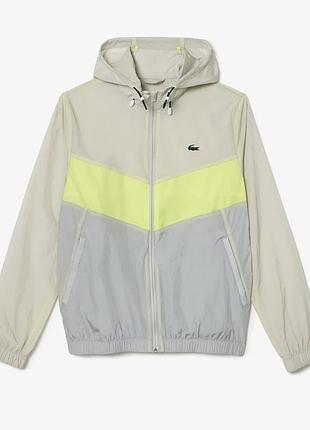 Мужская спортивнчоловіча спортивна куртка laая куртка lacoste на молнии, с капюшоном, с карманами, синий с белым, размер 56 - l/xl