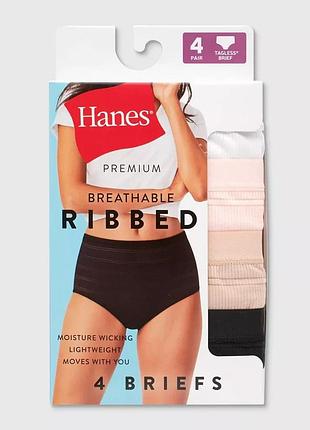 Жіночі труси hanes premium, 4 шт., дихаючі, ребристі, чорні/бежеві/білі, розмір 6/m