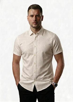 Рубашка короткий рукав black stone 5536 ллен большие beige 5xl