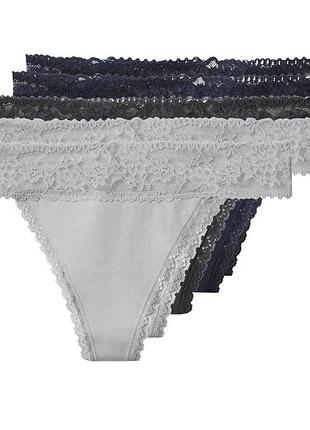 Трусики-стринги набор 5 шт. хлопковые кружевные для женщины esmara lycra® 486955 m комбинированный