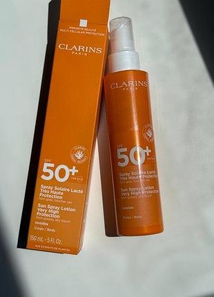 Сонцезахисний лосьйон для тіла clarins sun spray lotion very high protection spf 50 повний формат 150мл