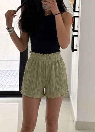 Плиссе ✨ only шорты хаки оригинал ☀️ плиссированные летние шорты на резинке