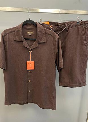 Костюм мужской льняной коричневый loro piana brown! чоловічий лляний костюм лоро піана сорочка + шорти! преміум якість! костюм чоловічий льон!