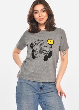 Футболка женская серого цвета с принтом р.onesize 214008k