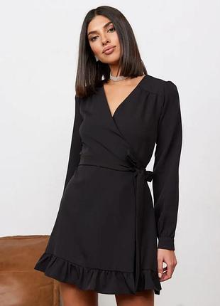 Стильное клубное короткое платье на запах, черное