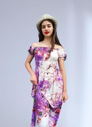 Сарафан женский в цветы длинный сиреневый