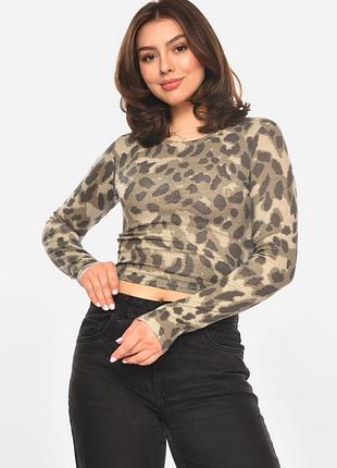 Кофта женская серого цвета с леопардовым принтом р.onesize 214045k