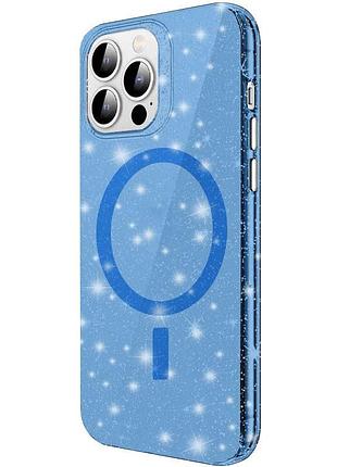Силіконовий чохол radiance підтримка magsafe для apple iphone 15 pro max прозорий з блискітками blue