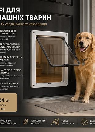 Двері для собак та котів homedics petgate s (28x34см) білі — автоматичні вхідні дверцята в будку та двері, 4 режими