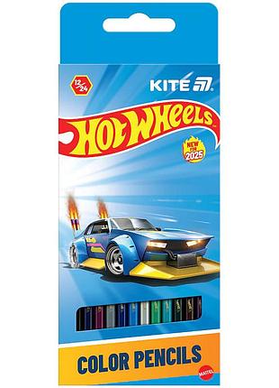 Набір кольорових олівців двосторонніх kite hot wheels hw25-054 24 кольори 12 шт