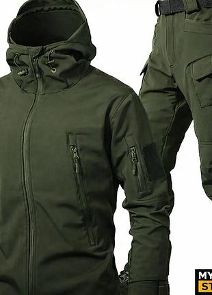 Тактический костюм softshell олива (куртка + брюки) водонепроницаемый ветрозащитный демисезонный l