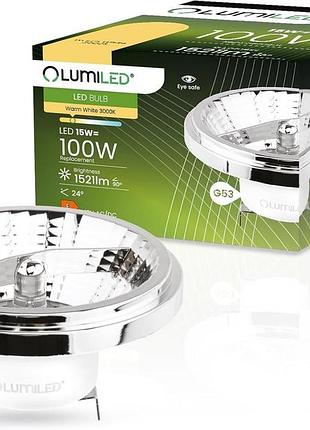 Светодиодная лампа lumiled ar111 g53 напряжение в розетке 12 в 15 вт (эквивалент 100 вт) теплый белый 3000k