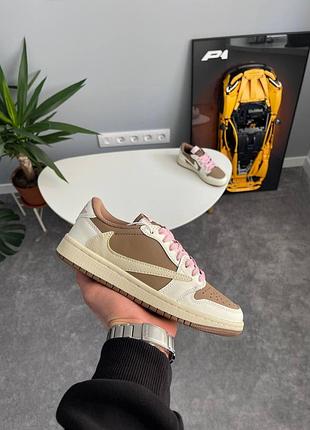Женские бежевые кроссовки nike air jordan 1 retro low og sp travis scott reverse mocha brown х джордан 38