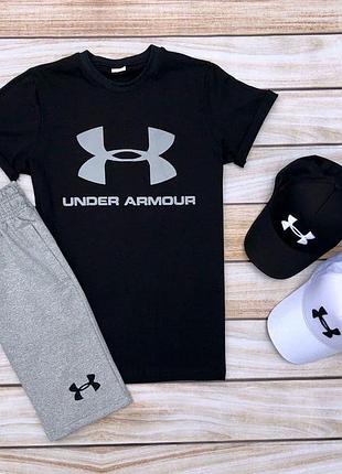Мужской комплект 3в1 under armour f12 (футболка + шорты + кепка) xl