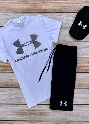 Мужской комплект 3в1 under armour f13 (футболка + шорты + кепка) m