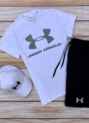 Мужской комплект 3в1 under armour f14 (футболка + шорты + кепка) m