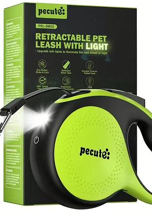 Рулетка для собак pecute 8м з led-підсвічуванням (до 50 кг, 360° без перекручування)