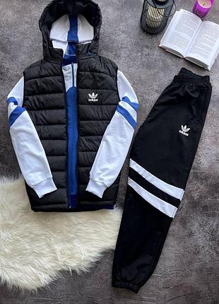 Мужской спортивный костюм adidas синий 3в1 осень весна,демисезон комплект адидас синий жилетка кофта шт trekmr