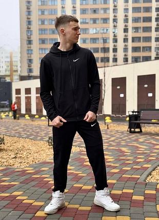 Мужской спортивный костюм nike черный осень весна на молнии , демисезон костюм черный найк кофта и штан trekmr