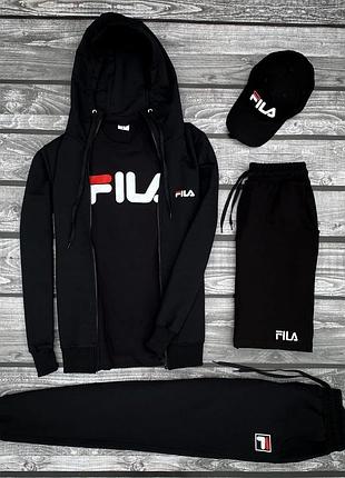 Мужской комплект 5в1 fila v1 (толстовка + штаны + футболка + шорты + кепка) xxl