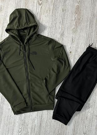 Спортивный костюм хаки the north face на молнии осень весна , демисезонный костюм на змейке tnf штаны + trek