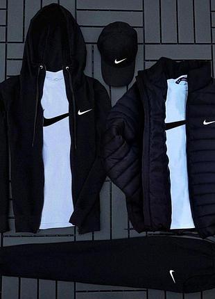 Мужской комплект 5в1 nike a2 (худи на молнии + штаны + футболка + кепка + куртка) xl