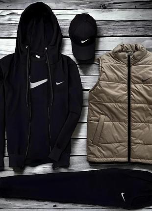 Мужской комплект 5в1 nike f9 (худи на молнии + штаны + футболка + кепка + жилет) s