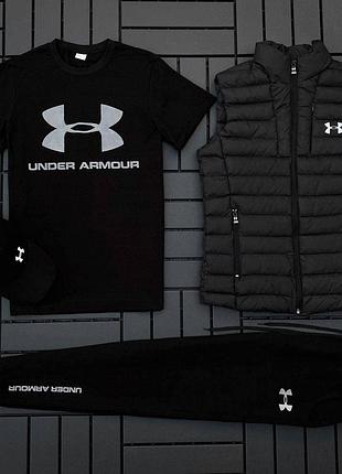 Чоловічий комплект 4в1 under armour r4 (футболка + штани + кепка + жилетка) s