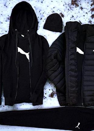 Мужской комплект 6в1 puma v2 (худи на молнии + штаны + футболка х2 + шапка + куртка) s