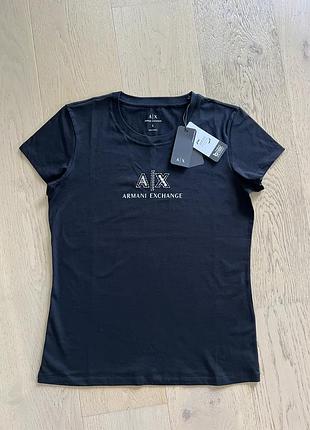 Жіноча футболка armani exchange slim fit з логотипом a|x зі стразами розмір l