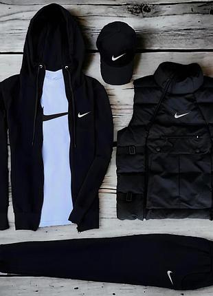Мужской комплект 5в1 nike f4 (худи на молнии + штаны + футболка + кепка + жилет) s