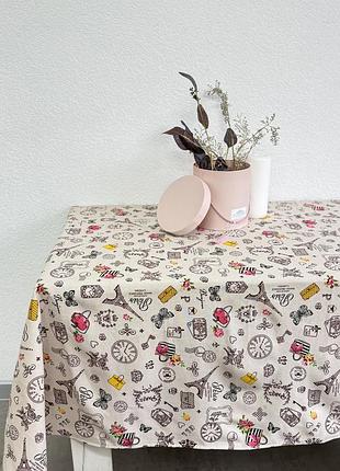 Скатертина ecotton 150х220 см бавовняна з рогожки бежева мадам