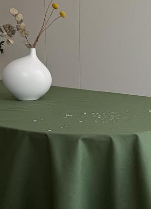 Скатерть столовая ecotton duck 170х220 см водоотталкивающая однотонная зеленого оливкового цвета