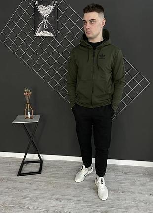 Мужской спортивный костюм хаки adidas на змейке осень-весна , комплект хаки адидас штаны + кофта на молн trek
