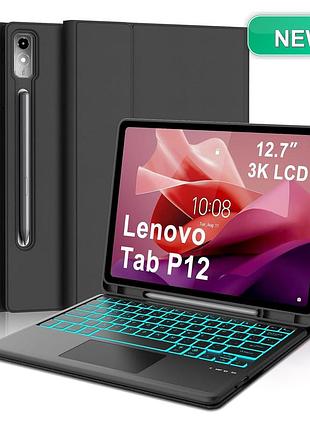 Клавиатурный чехол с клавиатурой iveoppe для lenovo tab p12 tb-370fu 12.7" черный тачпад rgb испанская qwerty