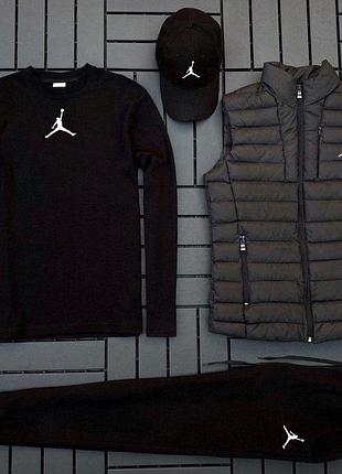 Мужской комплект 4в1 jordan l2 (свитшот + штаны + кепка + жилетка) s