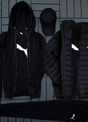 Мужской комплект 6в1 puma v2 (худи на молнии + штаны + футболка х2 + кепка + куртка) s