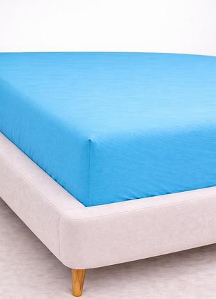 Простынь на резинке ecotton 140х200 см фланель хлопковая blue sky голубой